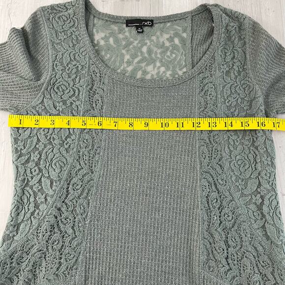 rxb Green Long Sleeve Crew Neck Lace Thermal Flowy Sweater Medium - Picture 4 of 8
